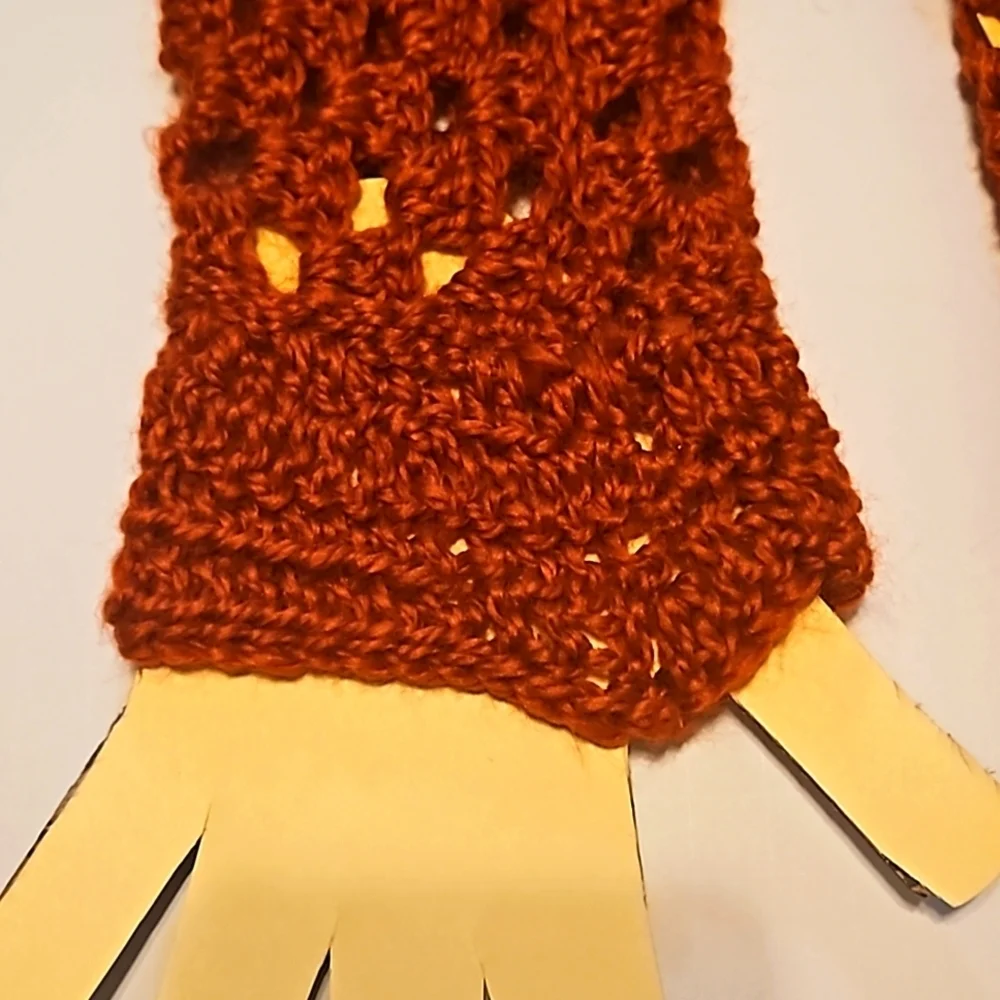 Hand Crafted Hand Knit Crochet Orange Granny Square Fingerless Gloves handmade